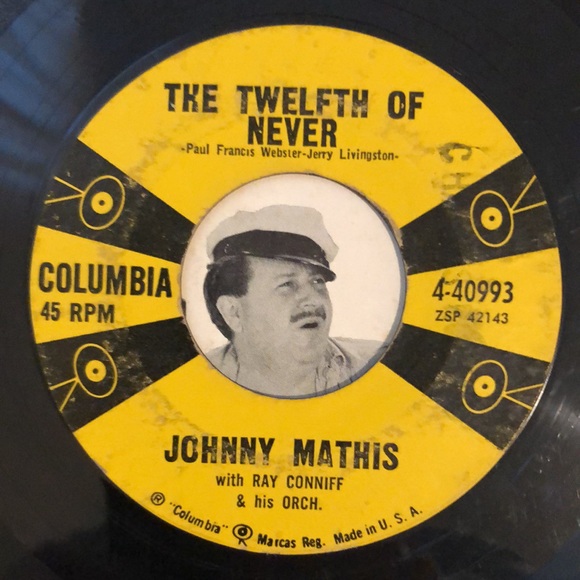 Johnny Mathis The Twelfth Of Never Vinyl 45 Record '57 - Picture 3 of 4